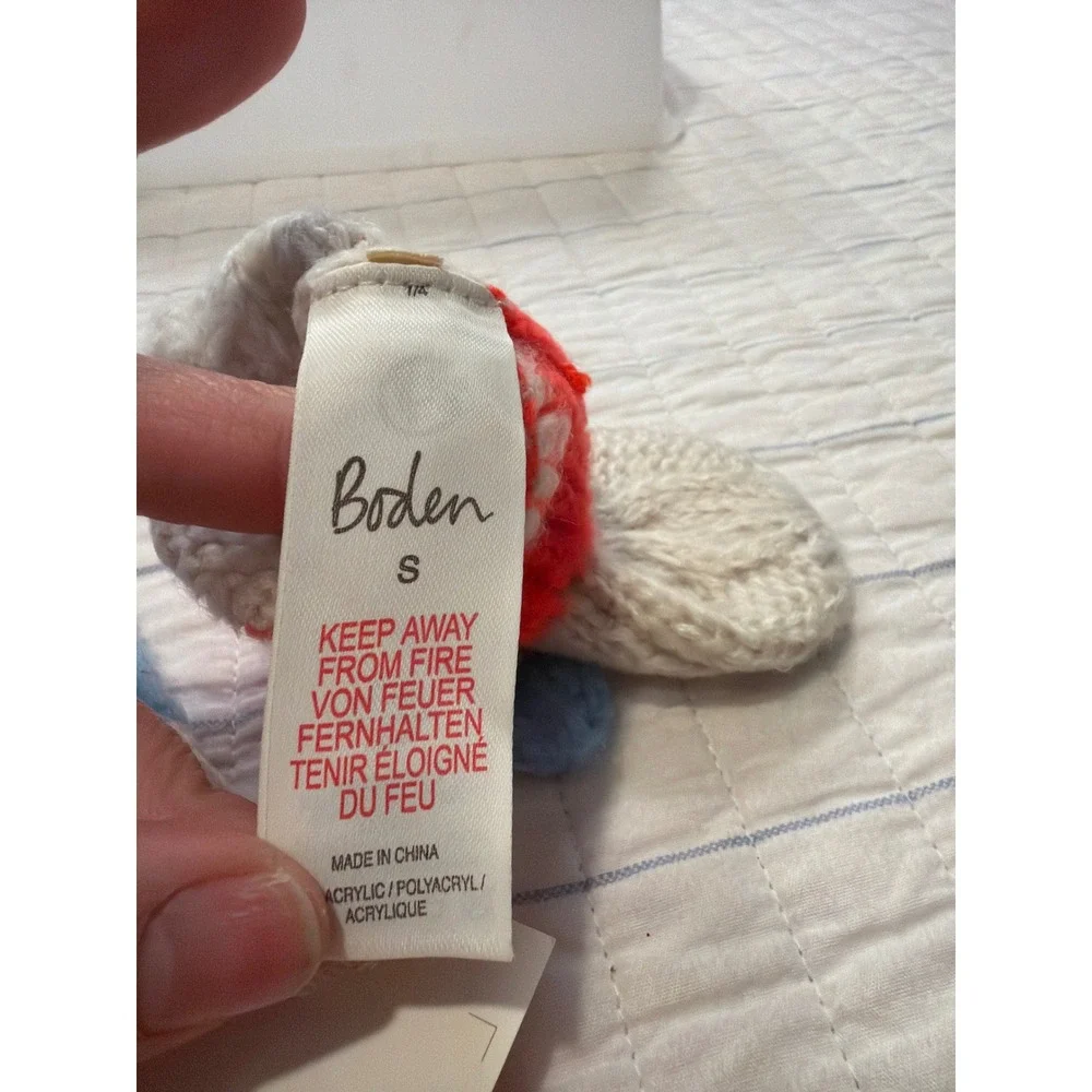 Boden Kids Oatmeal Cable Knit Mittens Neon Orange Blue Trim Small NWT C0294
